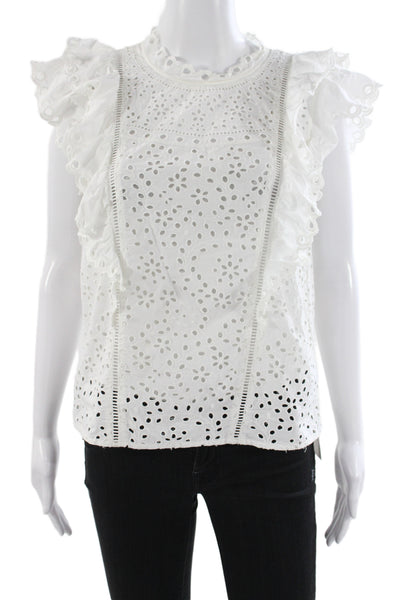 Veronica Beard Women White Cotton Round Neck Short Sleeve Shirt Size 4