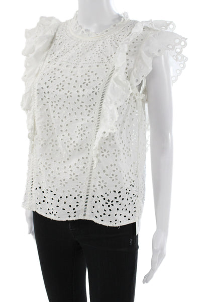 Veronica Beard Women White Cotton Round Neck Short Sleeve Shirt Size 4