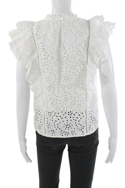 Veronica Beard Women White Cotton Round Neck Short Sleeve Shirt Size 4