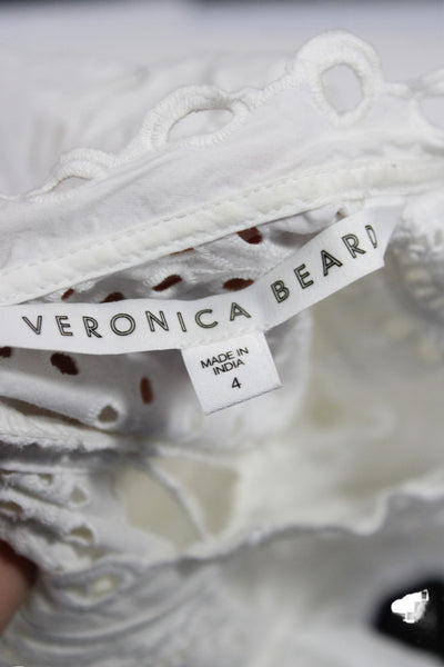 Veronica Beard Women White Cotton Round Neck Short Sleeve Shirt Size 4