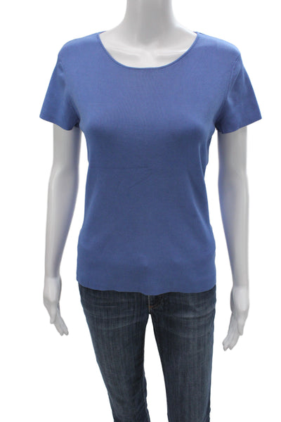 Nina Mclemore Womens Blue Silk Scoop Neck Blouse Short Sleeve Solid Size M