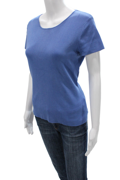Nina Mclemore Womens Blue Silk Scoop Neck Blouse Short Sleeve Solid Size M