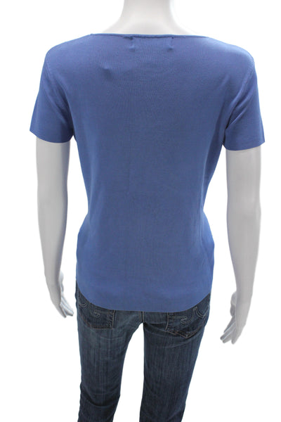 Nina Mclemore Womens Blue Silk Scoop Neck Blouse Short Sleeve Solid Size M