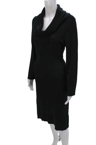 Saks Fifth Avenue Womens Sweater Dress Black Cowl Neck Midi Size M