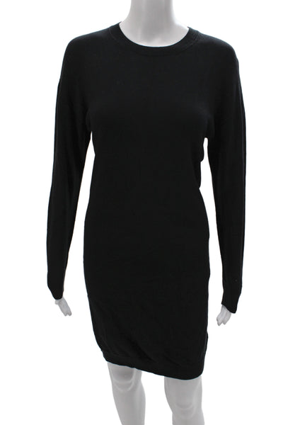 Vince Womens Sweater Dress Black Long Sleeve Crew Neck Knee Length Size XS