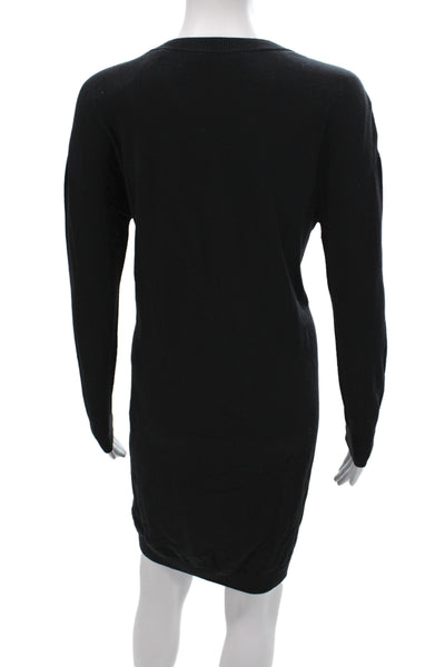 Vince Womens Sweater Dress Black Long Sleeve Crew Neck Knee Length Size XS