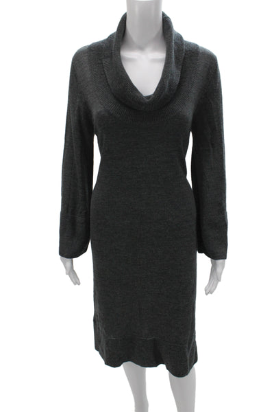 Saks Fifth Avenue Women Sweater Dress Gray Merino Cowl Long Sleeve Size M