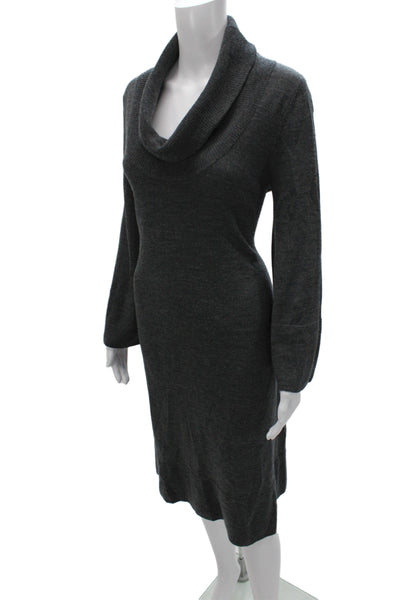 Saks Fifth Avenue Women Sweater Dress Gray Merino Cowl Long Sleeve Size M