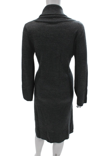 Saks Fifth Avenue Women Sweater Dress Gray Merino Cowl Long Sleeve Size M