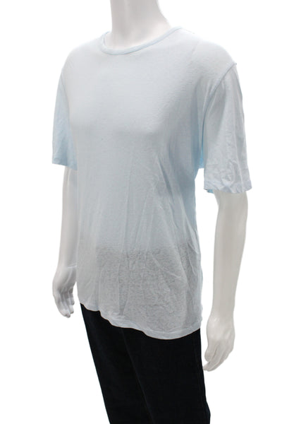 Vince Mens Basic Blue Linen Blend Crew Neck Short Sleeve T-Shirt Size L