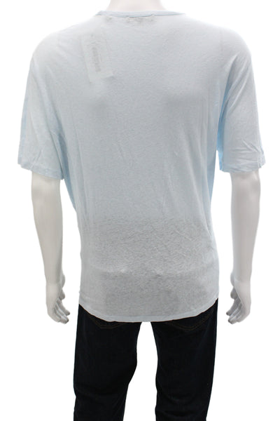 Vince Mens Basic Blue Linen Blend Crew Neck Short Sleeve T-Shirt Size L