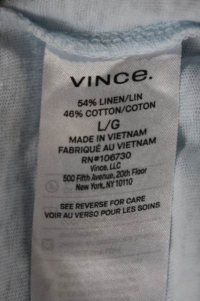 Vince Mens Basic Blue Linen Blend Crew Neck Short Sleeve T-Shirt Size L