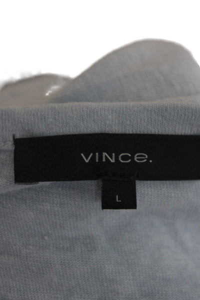 Vince Mens Basic Blue Linen Blend Crew Neck Short Sleeve T-Shirt Size L
