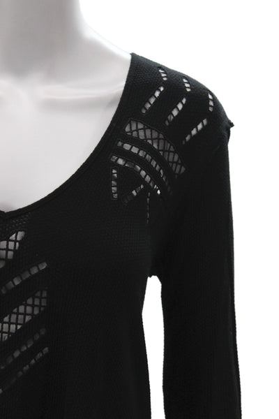 We The Free Women Black Embellished Tee Scoop Neck Long Sleeve Size S