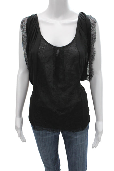Joie Womens Silk Scoop Neck Short Sleeve Shirt Black Size L