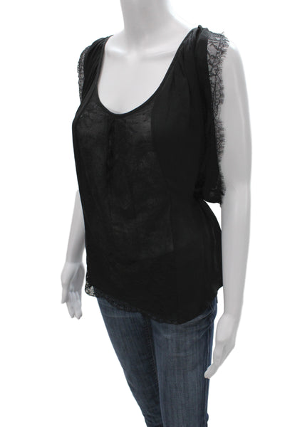 Joie Womens Silk Scoop Neck Short Sleeve Shirt Black Size L