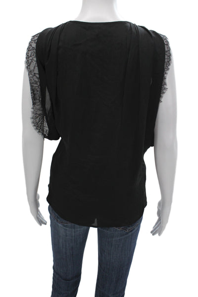 Joie Womens Silk Scoop Neck Short Sleeve Shirt Black Size L
