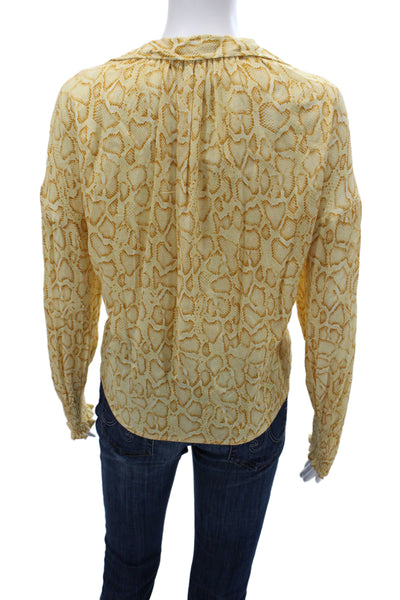 Faithfull The Brand Womens Animal Print V-Neck Rayon Shirt Long Sleeve Size 2