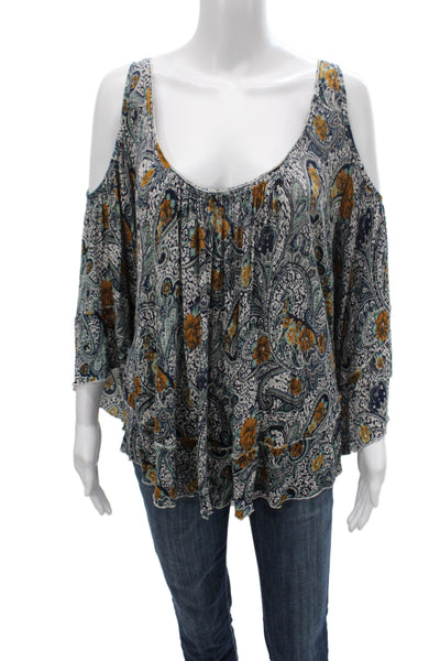 Free People Women Boho Paisley Scoop Neck 3/4 Sleeve Shirt Multi-Color Size XS