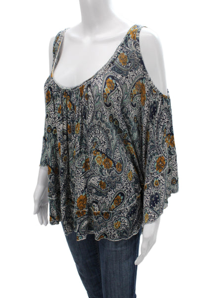 Free People Women Boho Paisley Scoop Neck 3/4 Sleeve Shirt Multi-Color Size XS