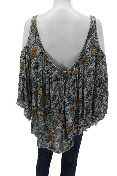 Free People Women Boho Paisley Scoop Neck 3/4 Sleeve Shirt Multi-Color Size XS