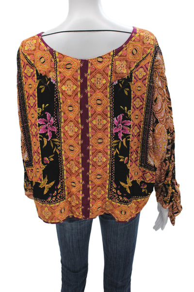 Free People Womens Floral V-Neck Viscose Long Sleeve Shirt Size S