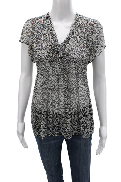 Joie Women Black V-Neck Abstract Short Sleeve Shirt Size S