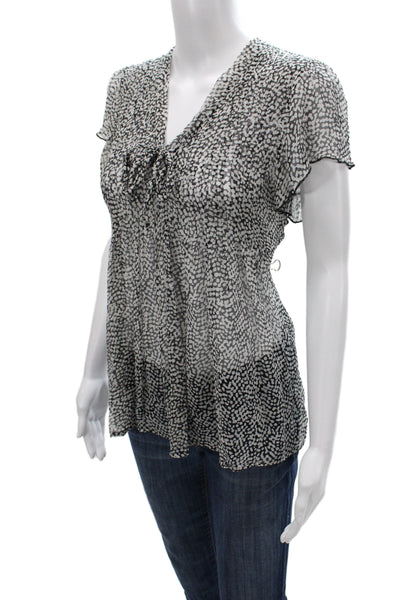 Joie Women Black V-Neck Abstract Short Sleeve Shirt Size S