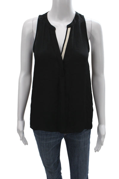 Joie Women Silk V Neck Sleeveless Shirt Black Solid Size XS