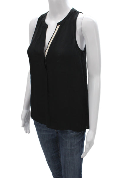Joie Women Silk V Neck Sleeveless Shirt Black Solid Size XS