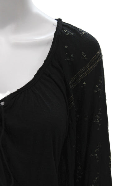 Free People Womens Black Rayon Long Sleeve Geometric Blouse Size M