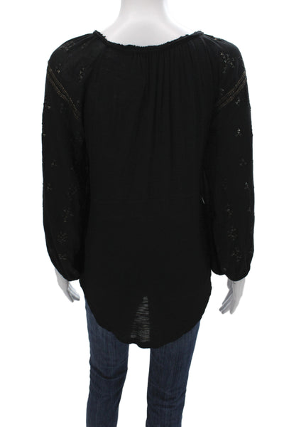 Free People Womens Black Rayon Long Sleeve Geometric Blouse Size M