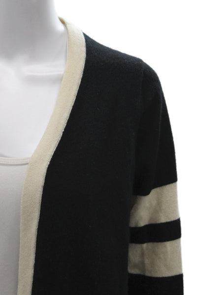 Minnie Rose Womens Black Striped Cashmere V Neck Cardigan Size M