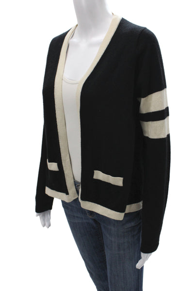 Minnie Rose Womens Black Striped Cashmere V Neck Cardigan Size M