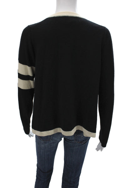 Minnie Rose Womens Black Striped Cashmere V Neck Cardigan Size M