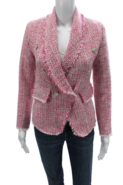 Aqua Women Basic Jacket Pink Plaid Button Long Sleeve Size XS