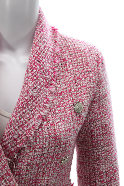 Aqua Women Basic Jacket Pink Plaid Button Long Sleeve Size XS