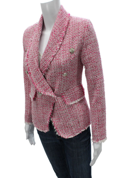 Aqua Women Basic Jacket Pink Plaid Button Long Sleeve Size XS