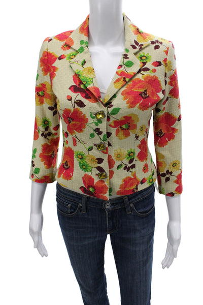 Walter Womens Blazer Multicolor Silk Floral Button Size 2