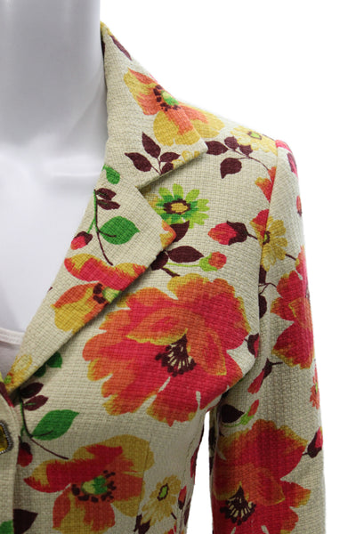 Walter Womens Blazer Multicolor Silk Floral Button Size 2