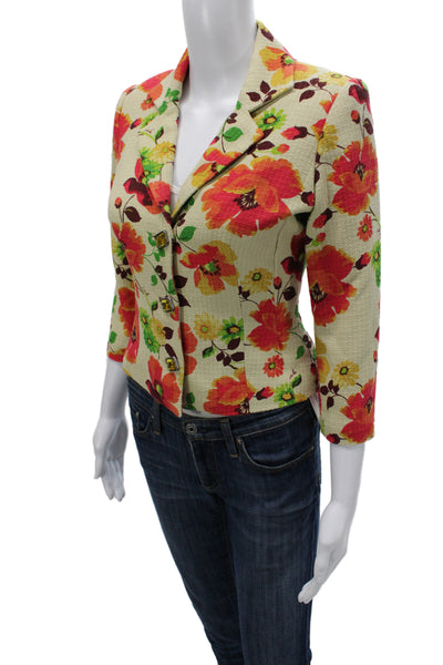 Walter Womens Blazer Multicolor Silk Floral Button Size 2