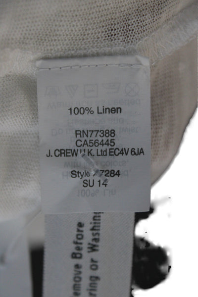 J Crew Women Beaded Linen Short Sleeve Basic T-Shirt White Round Neck Size 2XS
