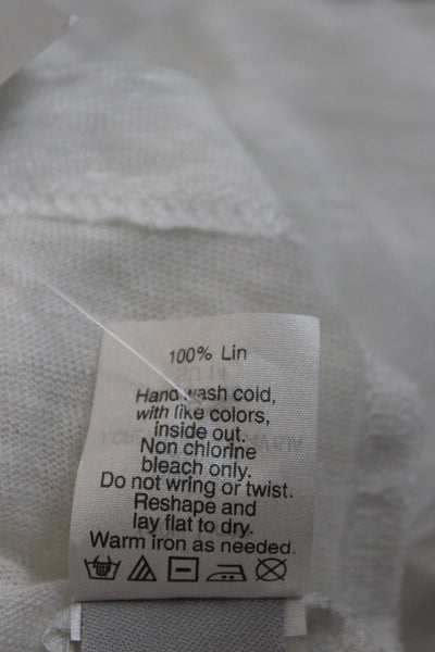 J Crew Women Beaded Linen Short Sleeve Basic T-Shirt White Round Neck Size 2XS
