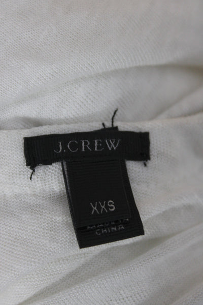 J Crew Women Beaded Linen Short Sleeve Basic T-Shirt White Round Neck Size 2XS