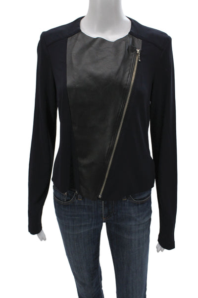 Iris Setlakwe Womens Biker Jacket Black Acetate Zip Long Sleeve Size M
