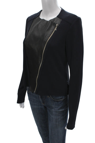 Iris Setlakwe Womens Biker Jacket Black Acetate Zip Long Sleeve Size M