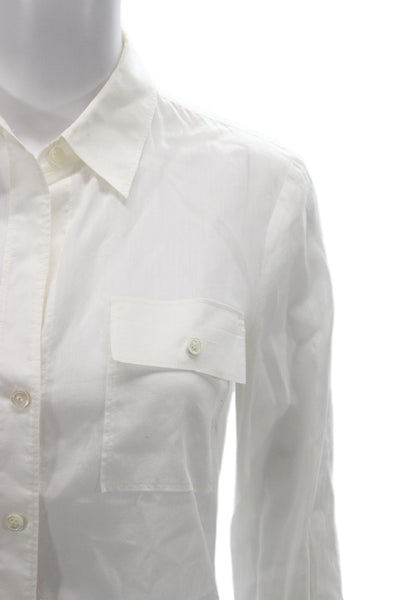 Theory Women White Cotton Collared Button-Up Long Sleeve Top Size S