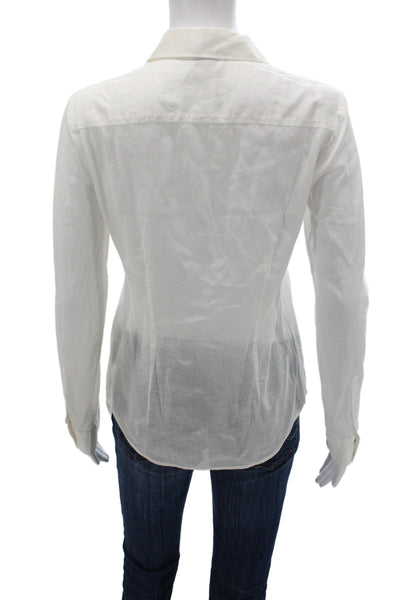 Theory Women White Cotton Collared Button-Up Long Sleeve Top Size S