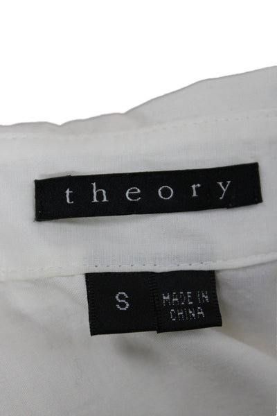 Theory Women White Cotton Collared Button-Up Long Sleeve Top Size S