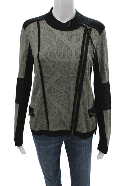Artelier Nicole Miller Unisex Biker Jacket Black Geometric Rayon Size M